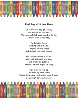 First Day Jitters Poem by Casey Burdette Aday | Teachers Pay Teachers