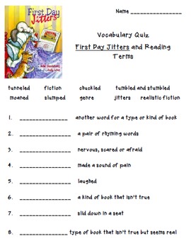 first day jitters vocabulary comprehension questions with writing