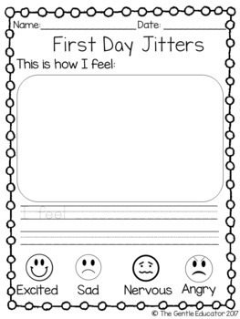 First Day Jitters Worksheet and Graph Printable and EASEL Activity