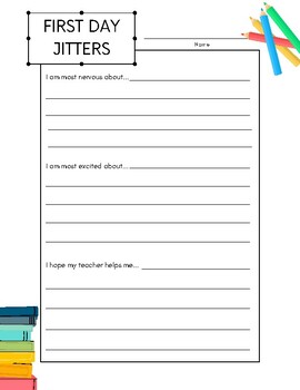 First Day Jitters Writing Worksheet by Mackenzie Amm TpT