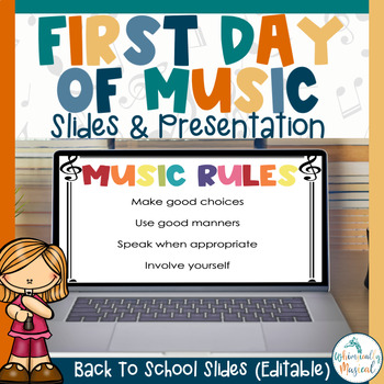 Preview of First Day Of Music Slides | Back To School | First Day Music Rules (EDITABLE)