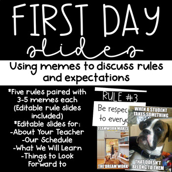 Preview of First Day Slides- Using Memes to go over Classroom Rules