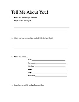 First Day Survey (Tell me About You) by Amber Clinton | TpT
