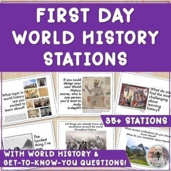 Preview of First Day World History Stations Activity: 39 History & Icebreaker Questions