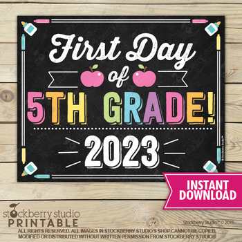 First Day of 5th Grade Sign Girl 2023 Printable Digital Pink 1st Day School