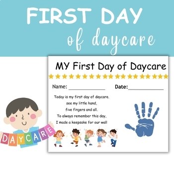 First Day of Daycare Handprint Art Poem Keepsake, First Day of Daycare ...