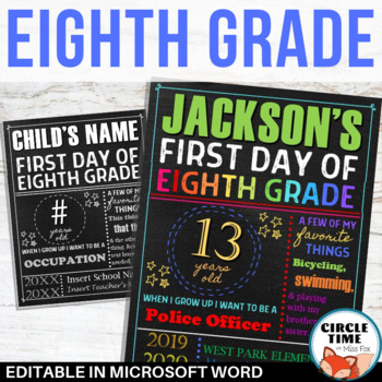 Preview of First Day of Eighth Grade Sign Board EDITABLE Back to School Sign First Day Sign