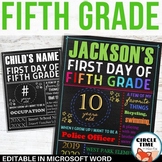 First Day of Fifth Grade Sign Board, Printable 1st Day of 