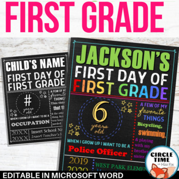 Preview of First Day of First Grade Sign Board, Printable 1st Day of School Sign EDITABLE
