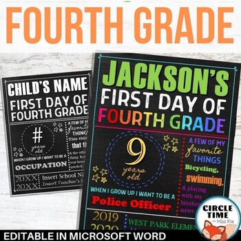 Preview of First Day of Fourth Grade Sign Board EDITABLE Back to School Sign First Day Sign