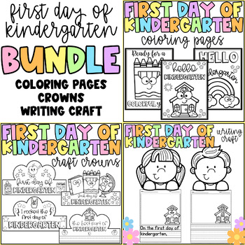 Preview of First Day of Kindergarten Activities-Coloring Pages, Craft Crowns, Writing Craft
