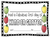 First Day of Kindergarten Certificate 