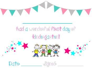 First Day of Kindergarten Certificate by Amie Roberts TPT