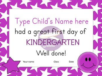First Day of Kindergarten Certificates 48 Editable Unique Certificates