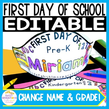 Preview of First Day of Kindergarten Crown Template First Day of School Hat Preschool Grade