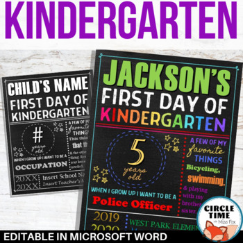 Preview of First Day of Kindergarten Sign, Printable 1st Day of School Sign EDITABLE