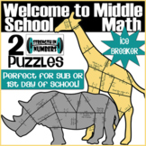First Day of Middle School 2 Math Animal Puzzles 6th grade Review