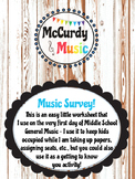 First Day of Music Class Worksheet / General Music / Music Survey