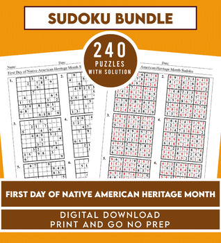 Preview of First Day of Native American Heritage Month Sudoku Easy to Expert Bundle