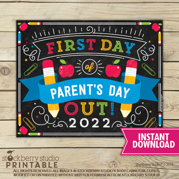 Preview of First Day of Parent's Day Out Sign Printable Instant Download Back to School
