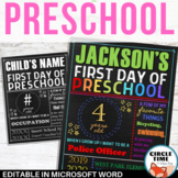 First Day of Preschool Sign Board, Printable 1st Day of School Sign EDITABLE
