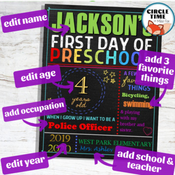 Firetruck First Day of School Sign Chalkboard First Day Of Kindergarten Sign Instant Download Editable First Day of Preschool Sign