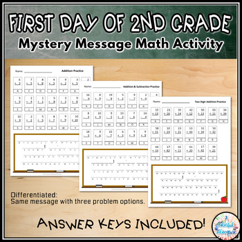 Preview of First Day of Second Grade Mystery Message Back to School Math Activity