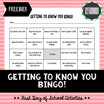 Preview of First Day of School Activity - BINGO