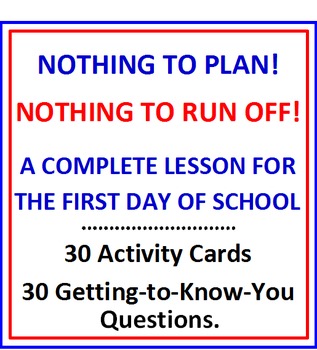 Preview of First Day of School Activity Cards and Lesson Plan