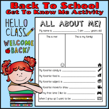 First Day of School / All About Me Worksheet by Blanca N | TpT