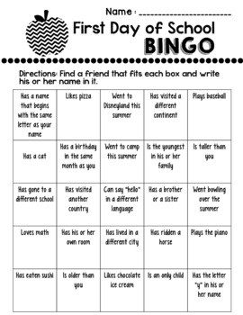 Preview of First Day of School BINGO - Editable - Get to know you activity