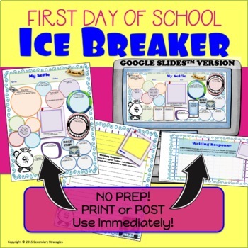 Preview of First Day of School Back to School Ice Breaker Activity with Writing Prompt