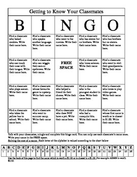 first day of school class bingo