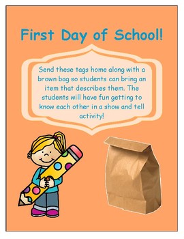 First Day of School Brown Bag Tags! by Permi's Classroom | TPT