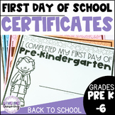 First Day of School Certificates for Preschool, Kinder, 1s