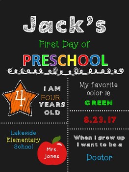 Preview of First Day of School Chalkboard Sign EDITABLE Preschool-12th grade