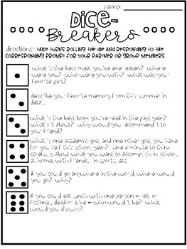 english 12 k grade for 5 to TpT First of by Week Breakers Silly School: Me Teach Dice