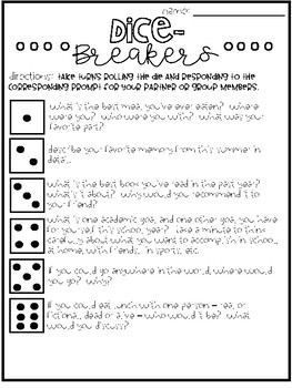 Preview of Back to School: Dice Breakers