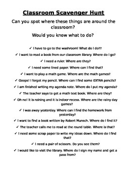 Preview of First Day of School Classroom Scavenger Hunt