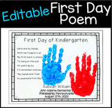First Day of School Editable Handprint Poem Craft