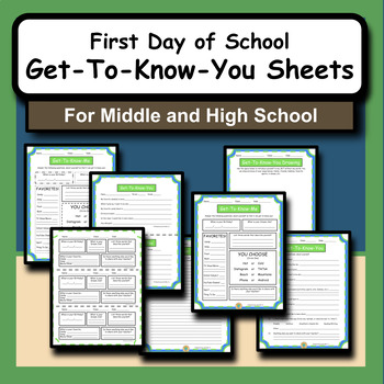 Preview of First Day of School Get to Know You Worksheets for Middle and High School