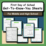 First Day of School Get to Know You Worksheets for Middle 