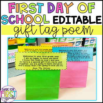 Preview of First Day of School Gift Tag Poem: K-5 Editable