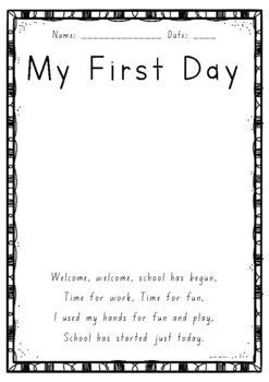 First Day of School Handprint Poem Activity Australian NSW Font Back