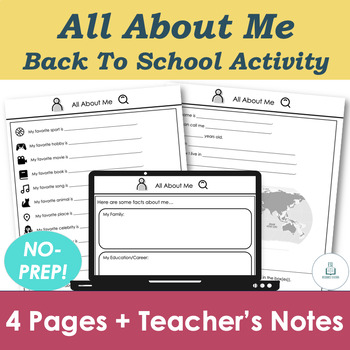 Preview of All About Me Worksheets - First Day of School Icebreaker Activity - Adult ESL