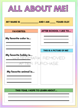 First Day of School Interest Inventory: All About Me! by Wholesome Teaching