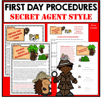 Preview of First Day of School Learn Class and School Procedures SECRET AGENT DETECTIVE