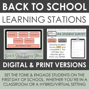 Preview of First Day of School Activity: Learning Stations - Print or Distance Learning