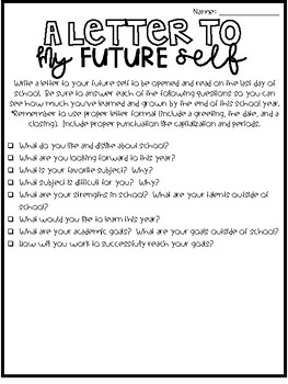 Back to School: Letter to My Future Self by Teach Me Silly | TpT