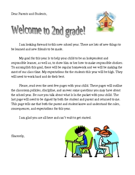 Preview of First Day of School Letter to Parents ---FREE!